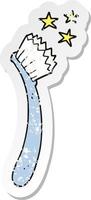 pegatina retro angustiada de un cepillo de dientes de dibujos animados vector