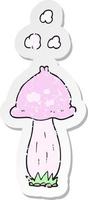 retro distressed sticker of a cartoon mushroom vector