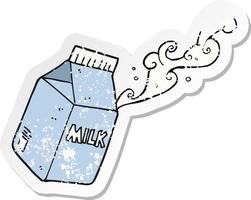 retro distressed sticker of a cartoon milk carton vector