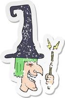 retro distressed sticker of a cartoon laughing witch vector