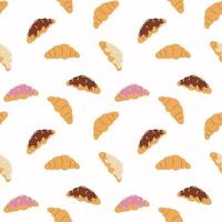 Seamless pattern of croissant  in a flat style on a white background. For wrapping paper, wallpaper, background vector