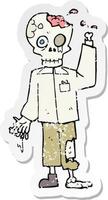 retro distressed sticker of a cartoon zombie vector