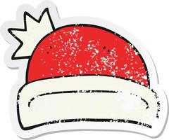 pegatina retro angustiada de un sombrero de navidad de dibujos animados vector