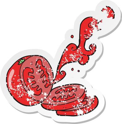 retro distressed sticker of a cartoon sliced tomato