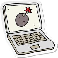 sticker of a cartoon laptop computer with error screen vector