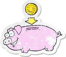 retro distressed sticker of a cartoon piggy bank vector