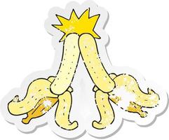 retro distressed sticker of a cartoon embarrassing magic banana touch vector