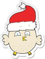 sticker of a cartoon owl wearing christmas hat vector