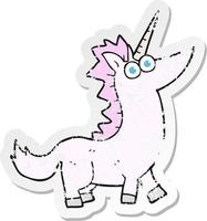 retro distressed sticker of a cartoon unicorn vector