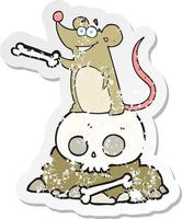 retro distressed sticker of a cartoon graveyard rat vector