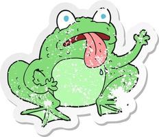 retro distressed sticker of a cartoon frog vector