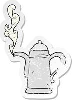 retro distressed sticker of a cartoon steaming coffee kettle vector