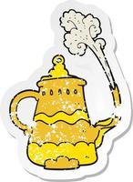 retro distressed sticker of a cartoon fancy coffee pot vector