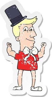 retro distressed sticker of a cartoon celebrating man