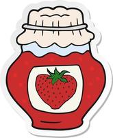 sticker of a cartoon jar of strawberry jam vector