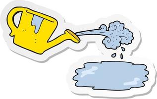 sticker of a cartoon watering can pouring vector