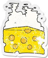 pegatina retro angustiada de un queso de dibujos animados vector