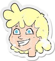 retro distressed sticker of a cartoon female face vector