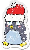 retro distressed sticker of a cartoon penguin vector