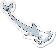 retro distressed sticker of a cartoon hammerhead shark vector