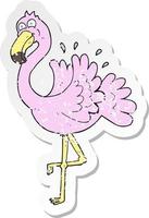 retro distressed sticker of a cartoon flamingo vector