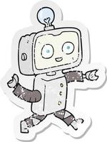 retro distressed sticker of a cartoon robot vector