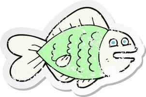 retro distressed sticker of a cartoon funny fish vector