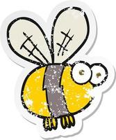 retro distressed sticker of a cartoon bee vector