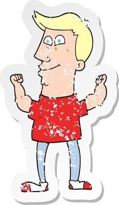 retro distressed sticker of a cartoon celebrating man