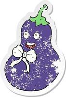 retro distressed sticker of a cartoon eggplant vector