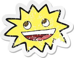 retro distressed sticker of a cartoon star with face vector