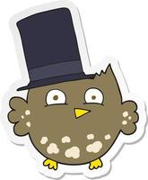 sticker of a cartoon little owl with top hat vector