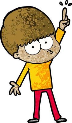 nervous cartoon boy with idea