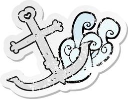 retro distressed sticker of a cartoon anchor vector