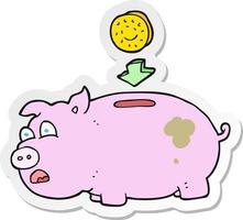 sticker of a cartoon piggy bank vector