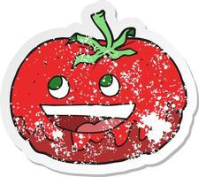 retro distressed sticker of a cartoon tomato vector