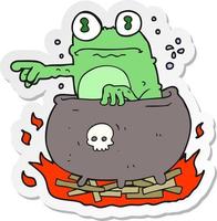 sticker of a cartoon halloween toad in cauldron vector