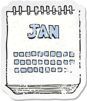 pegatina retro angustiada de un calendario de dibujos animados que muestra el mes de enero vector