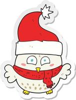 sticker of a cartoon owl wearing christmas hat vector