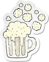 retro distressed sticker of a cartoon foamy beer vector