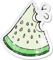 retro distressed sticker of a cartoon watermelon slice vector