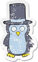 retro distressed sticker of a cartoon penguin wearing hat vector