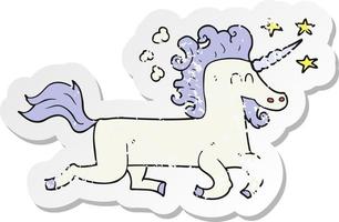 retro distressed sticker of a cartoon unicorn vector