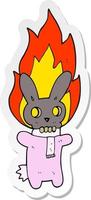 pegatina de un conejo de calavera llameante de dibujos animados vector