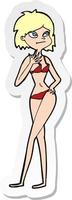 sticker of a cartoon woman in bikini vector