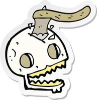 sticker of a cartoon axe in skull vector