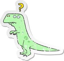 pegatina retro angustiada de un dinosaurio confundido de dibujos animados vector