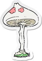 retro distressed sticker of a cartoon mushroom vector