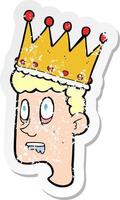 retro distressed sticker of a cartoon idiot prince vector