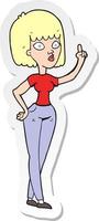 sticker of a cartoon woman with idea vector